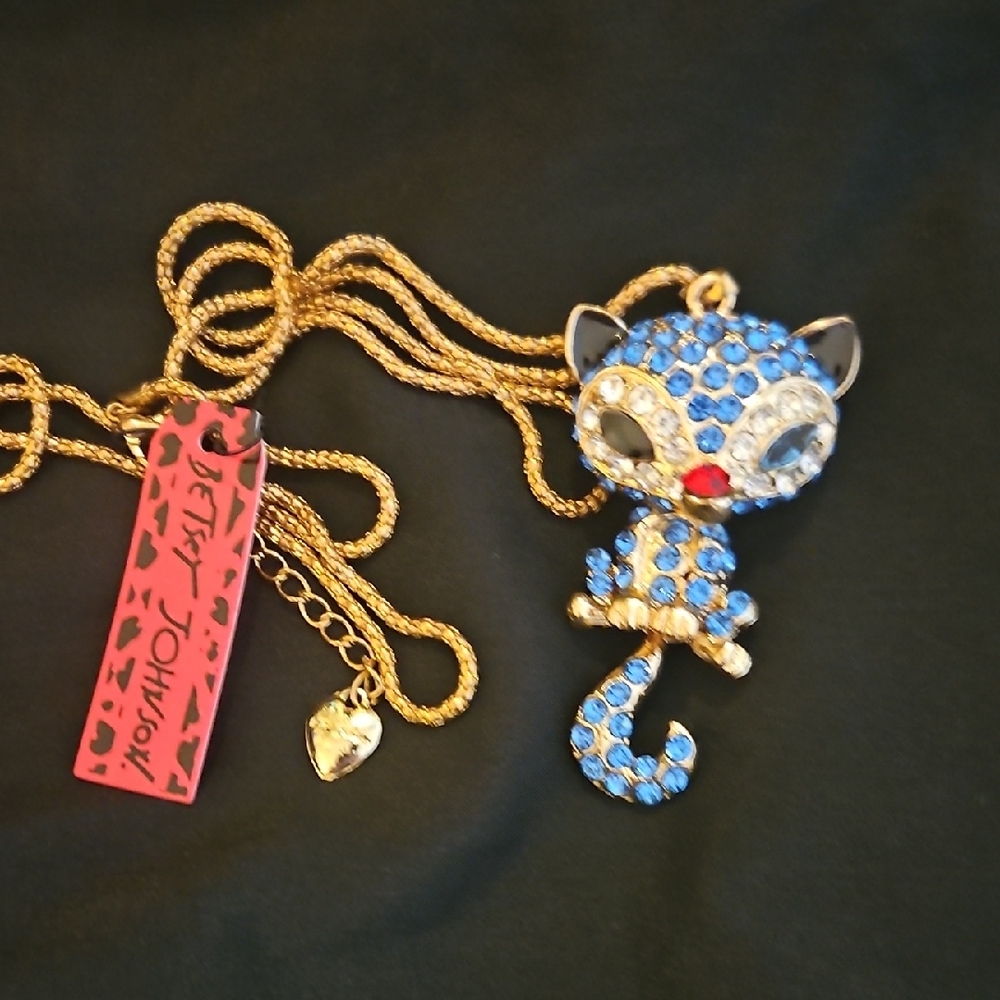 Might Be Betsey J9hnson Blue and Gold Fox Pendant Necklace